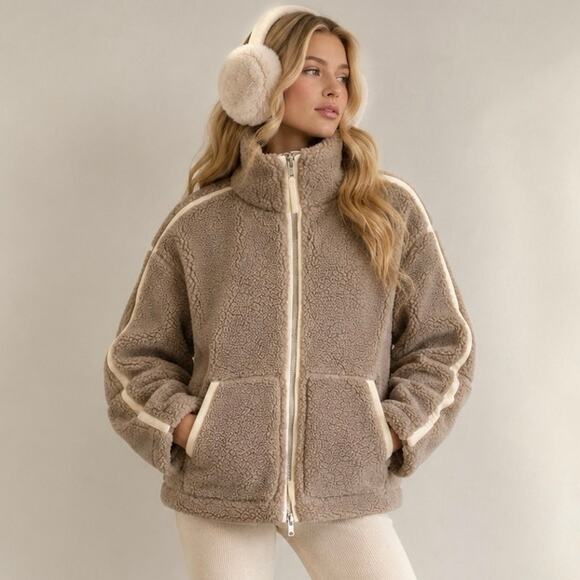 H&M Jackets & Blazers - H&M Teddy Fleece Oversized Jacket XS Taupe Full Zip Cozy Sherpa Aprè Ski Cabin